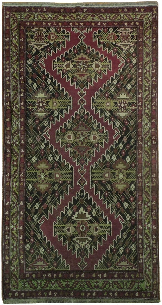 3.8 x 7.2 Booger Green Handmade Antique Azerbaijan Kazak Rug (1 of 6)