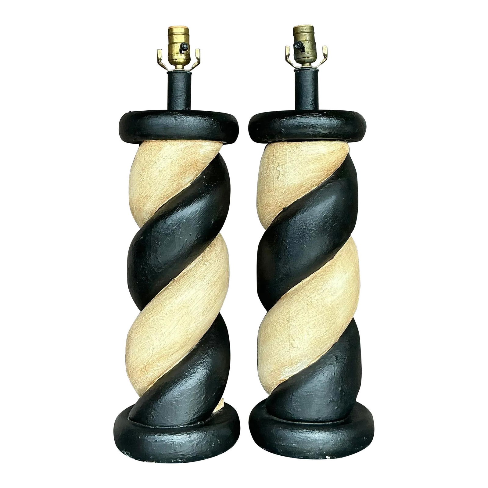 Pair of Vintage Boho Twisted Wood Lamps Black Accent (1 of 9)