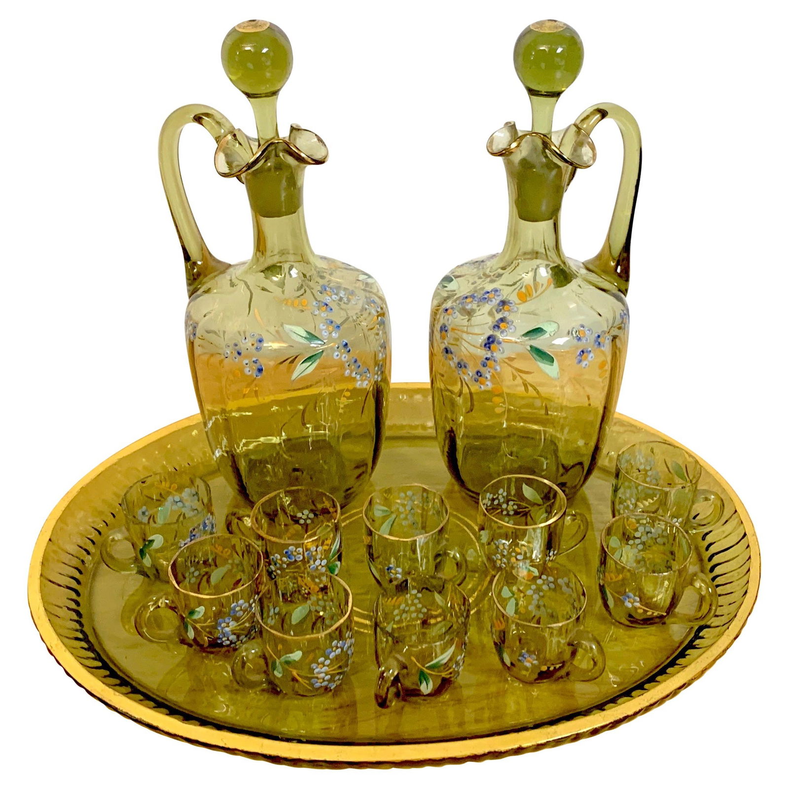 Moser Aesthetic Enameled 15-Piece Cordial Liquor Set Austria 1890s (1 of 11)