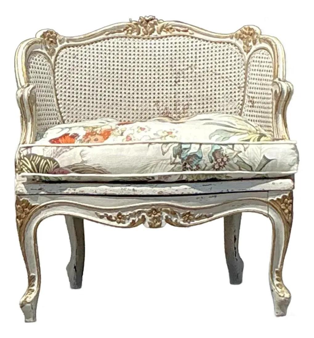 Vintage 1950s Italian Cane Lounge Chair with Hackney House Upholstery (1 of 10)