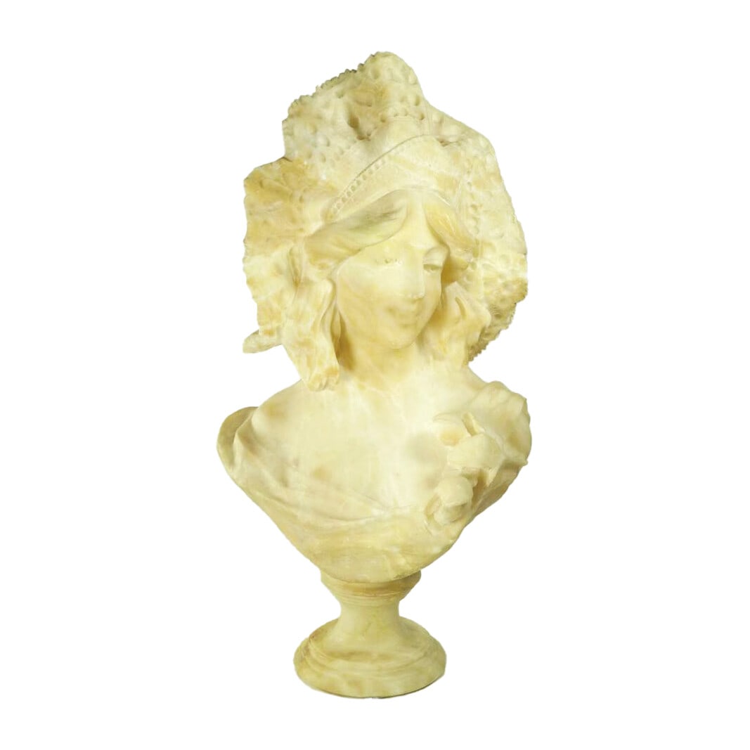 Art Nouveau Alabaster Bust of Woman with Headpiece C 1890-1910 (1 of 2)