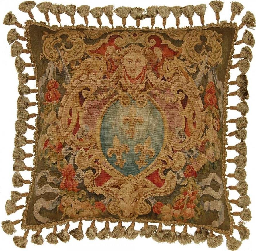 Provence Home Aubusson Style Velvet Pillow Olive Green 22x22 (1 of 1)