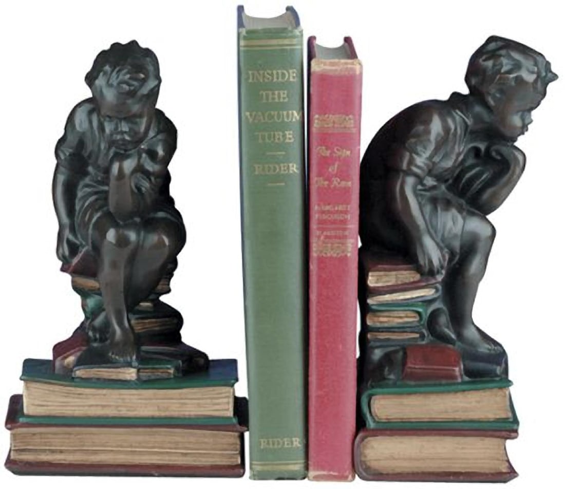 Unique Hand-Cast Thinking Boy Bookends in Lodge Style (1 of 1)