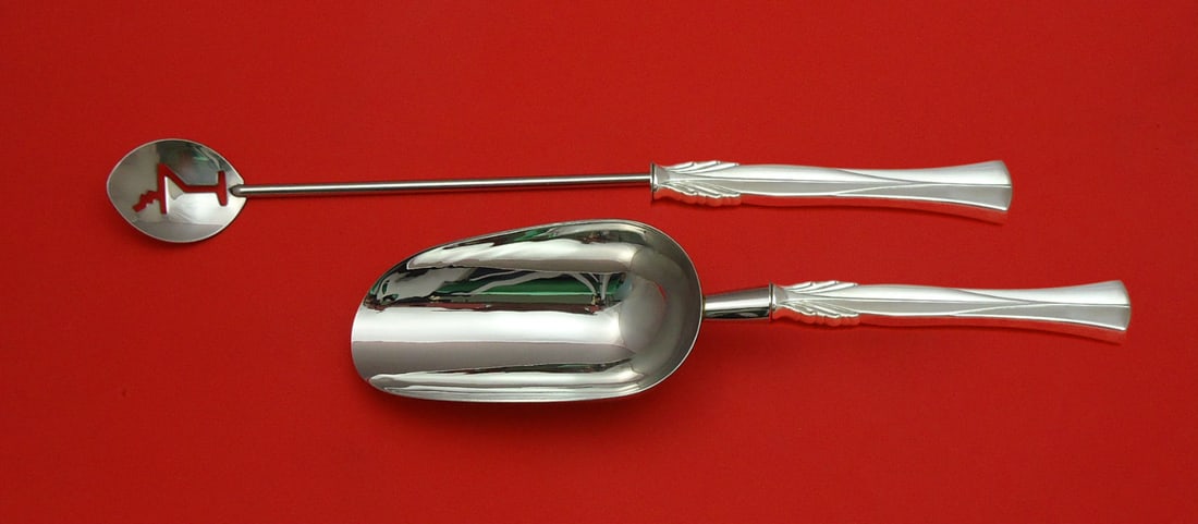 Frigast Queen Christina Sterling Silver 2pc Bar Set Mid-Century Modern: Frigast Queen Christina Sterling Silver 2pc Bar Set Mid-Century Modern This exquisite 2-piece bar set from Frigast features the elegant Queen Christina pattern, also known as Wings. Crafted from sterl