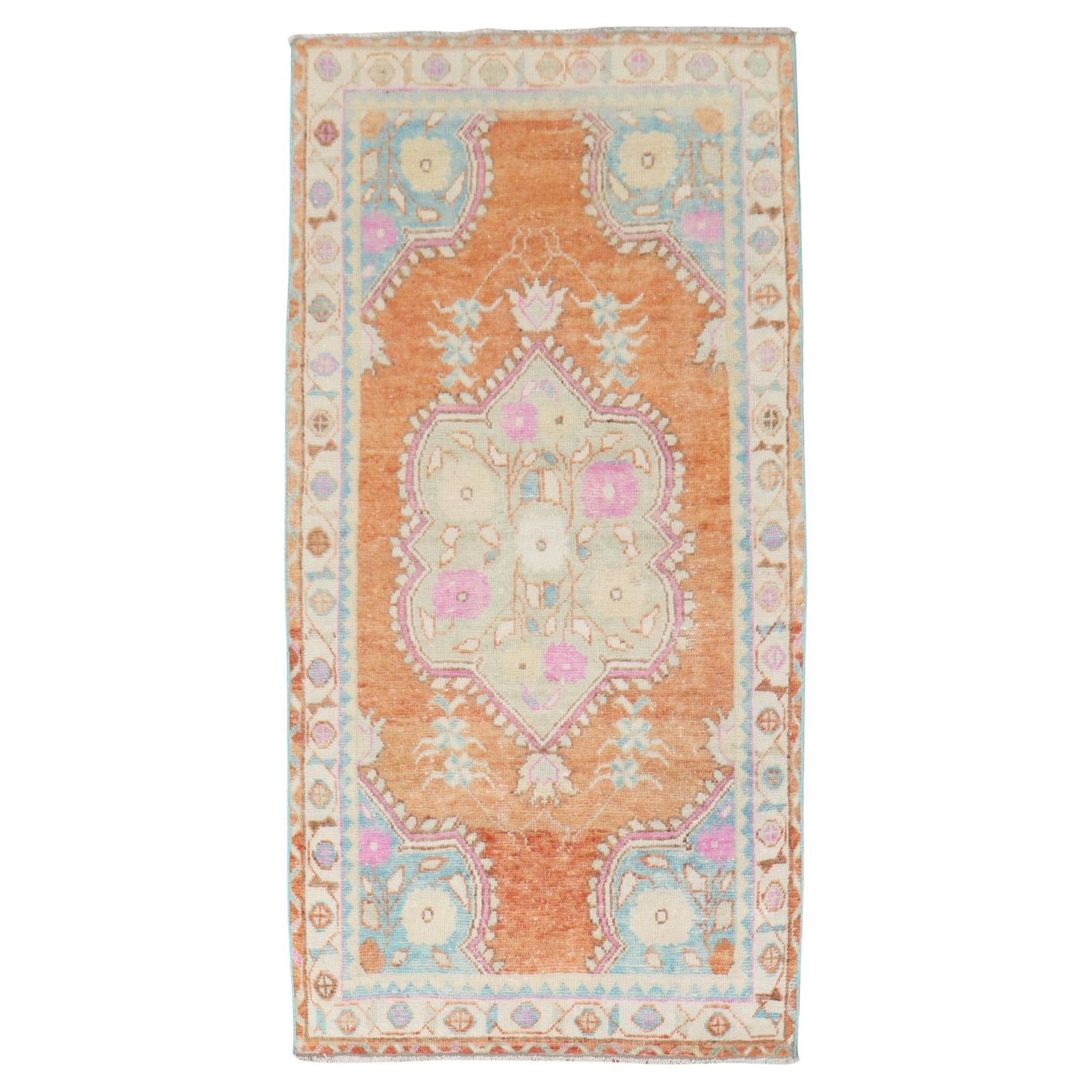 Mid-20th Century Orange Turkish Oushak Rug 34 x 63 Hand-Woven Angora Wool (1 of 8)