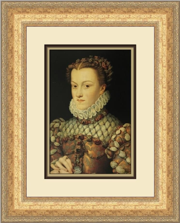 Jean Clouet Queen of France Framed Print 20x16 Open Edition: Jean Clouet Queen of France Framed Print 20x16 Open Edition This stunning custom framed print titled 'Queen of France' by Jean Clouet captures the essence of art through its expressionism, impressioni