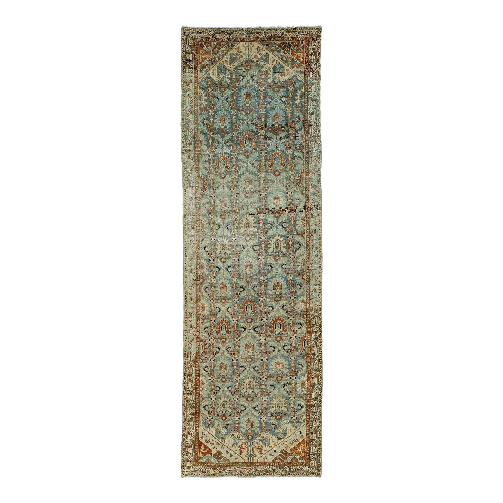 Antique Hamadan Persian Wool Runner Blue Allover Pattern 4'11 x 15'9 (1 of 10)