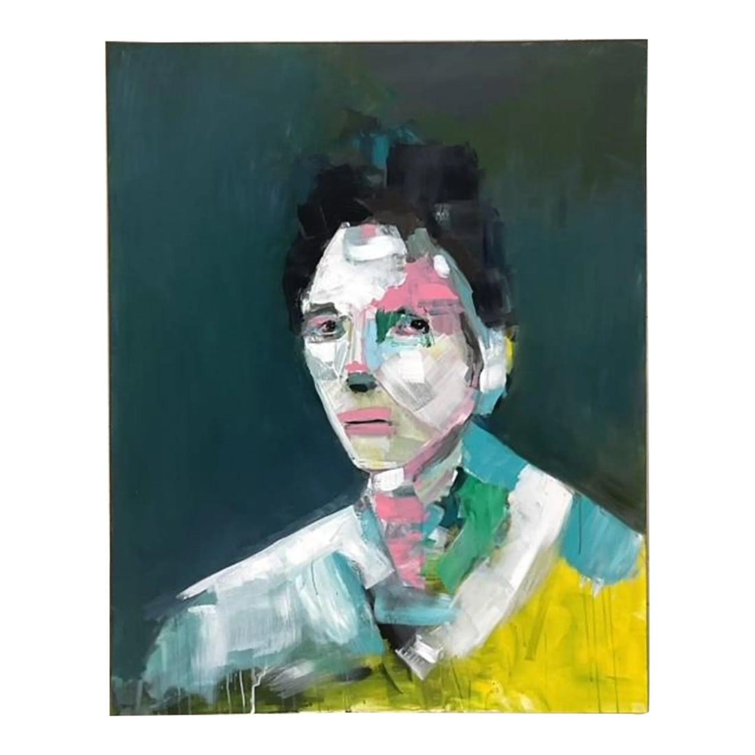 Abstract Realism Oil Portrait Painting on Canvas with Jade Tones 48 x 60 (1 of 10)