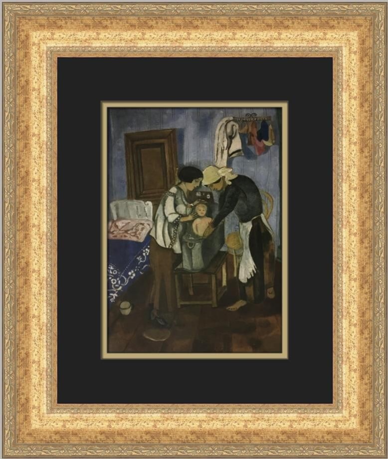 Marc Chagall The Baby's Bath Custom Framed Art Print 1988: Marc Chagall The Baby's Bath Custom Framed Art Print 1988 This exquisite print titled "The Baby's Bath" by renowned artist Marc Chagall captures the essence of figurative art. Created in 1988, this me