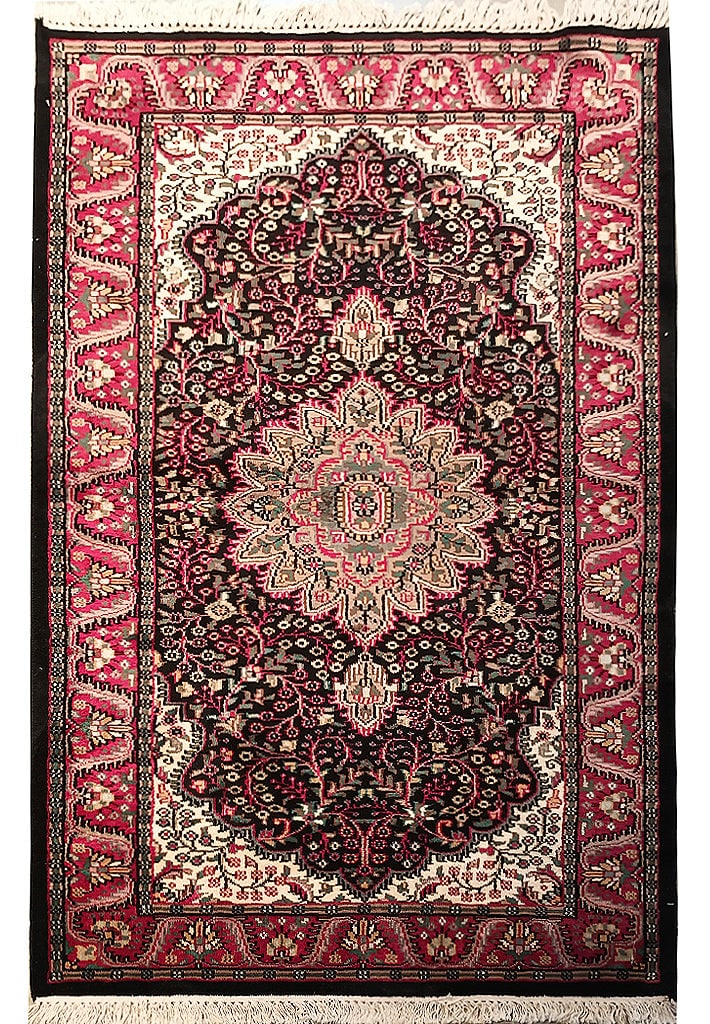 3.1 x 5.7 Kasmir Hand-Knotted Rug in Elegant Black: 3.1 x 5.7 Kasmir Hand-Knotted Rug in Elegant Black Free continental US Shipping Elevate your home decor with this exquisite 3.1 x 5.7 Kasmir Hand-Knotted Rug in a captivating black hue. Handcrafted by