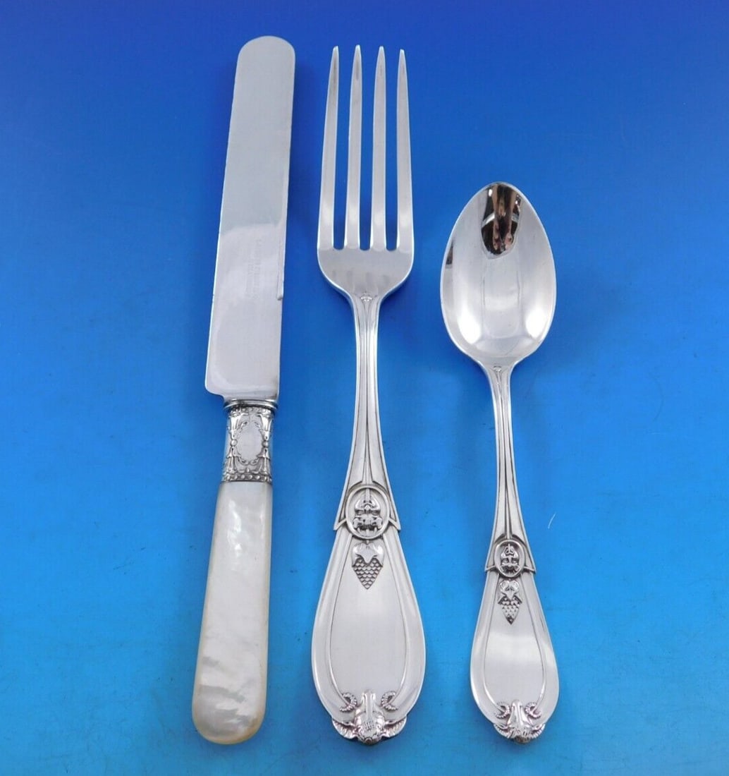 Rare Whiting Grecian Sterling Silver Flatware Set 23 Pieces with Mother of Pearl Knives (1 of 9)