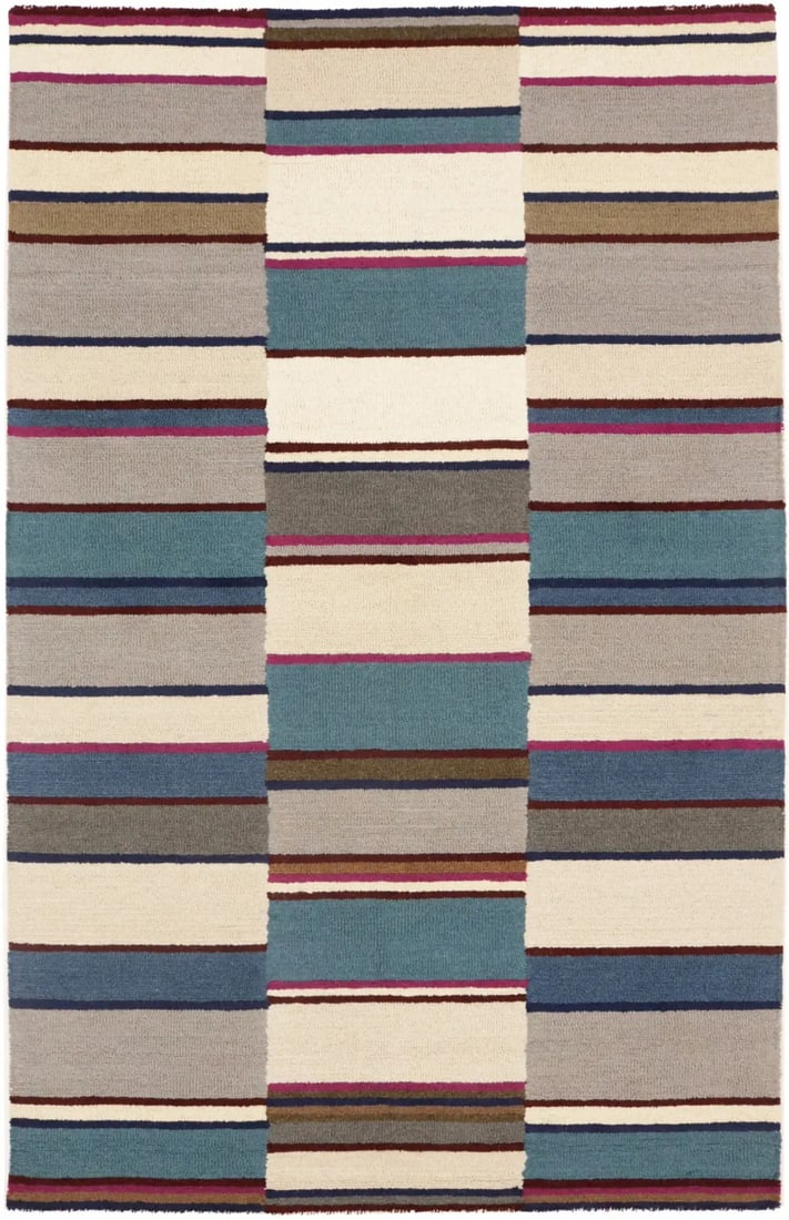 Modern 5x8 Hand-Tufted Wool Rug with Multicolored Striped Pattern (1 of 14)