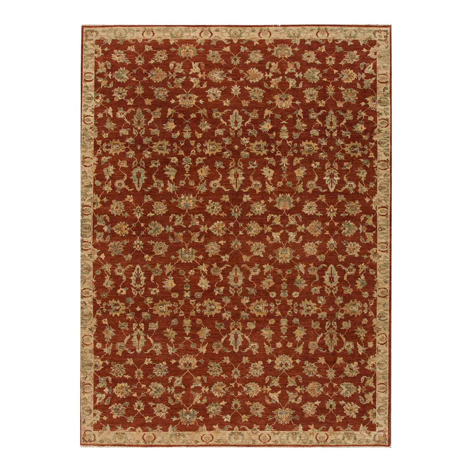 Contemporary Indian Hand-Knotted Wool Rug Burnt Orange Floral 8'11 X 11'11: Contemporary Indian Hand-Knotted Wool Rug Burnt Orange Floral 8'11 X 11'11 Enhance your space with this stunning contemporary Indian hand-knotted wool rug featuring a vibrant burnt orange field. The r