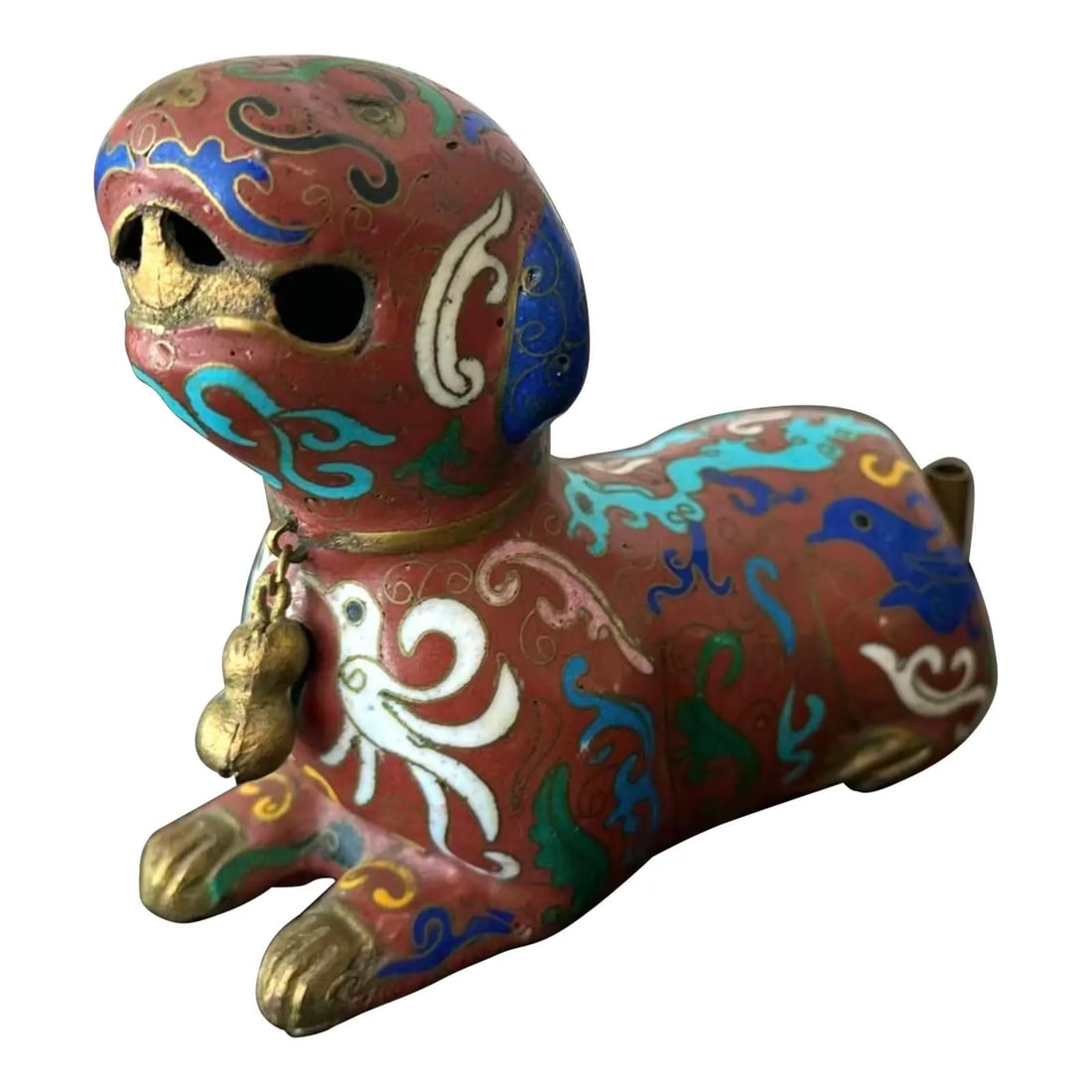 Brass Enamel Incense Burner with Foo Dog Motif Inspired by Qing Dynasty (1 of 4)
