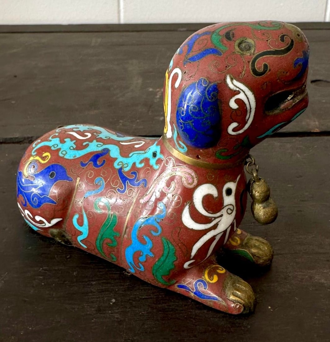 Brass Enamel Incense Burner with Foo Dog Motif Inspired by Qing Dynasty - 3