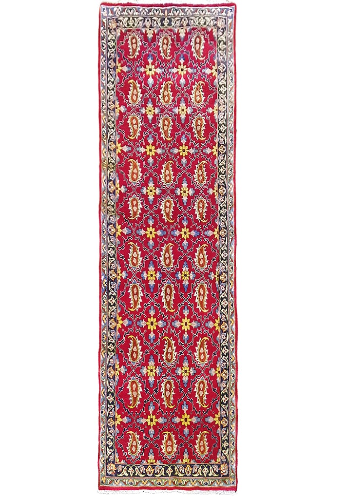 Persian Hand-Knotted Tabriz Wide Runner Rug 3.9 x 11.6 ft Red Blue (1 of 12)