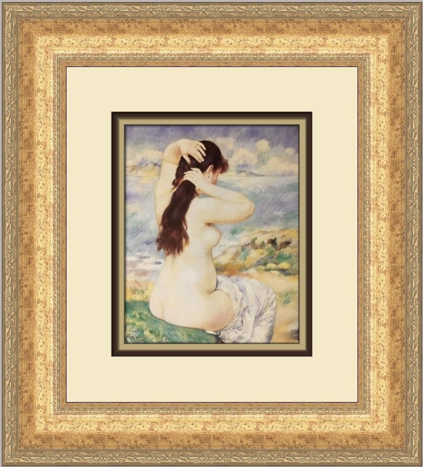 Pierre-Auguste Renoir The Bather Custom Framed Art Print: Pierre-Auguste Renoir The Bather Custom Framed Art Print This beautifully custom framed print titled "The Bather" by renowned artist Pierre-Auguste Renoir showcases a nude figure in a stunning express