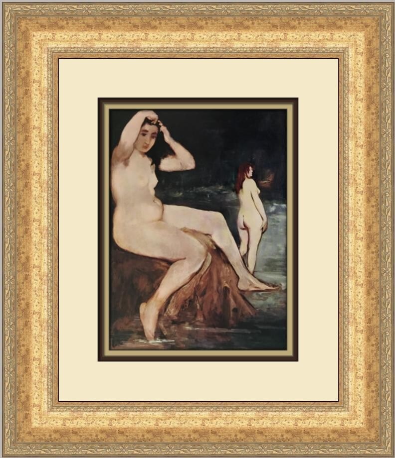 Edouard Manet The Bathers Custom Framed Art Print 19x17: Edouard Manet The Bathers Custom Framed Art Print 19x17 This exquisite custom-framed print features Edouard Manet's iconic artwork "The Bathers," showcasing a captivating portrayal of nude figures in