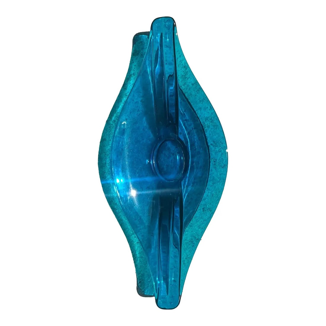 Vintage Boho Teal Art Glass Bowl Mid-Century Murano Style: Vintage Boho Teal Art Glass Bowl Mid-Century Murano Style Enhance your decor with this exquisite vintage boho art glass bowl, featuring a captivating teal color and unique swirling marbled patterns. W