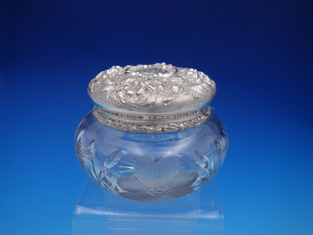Stieff Rose Powder Jar Sterling Silver Lid Daisy Design (1 of 8)