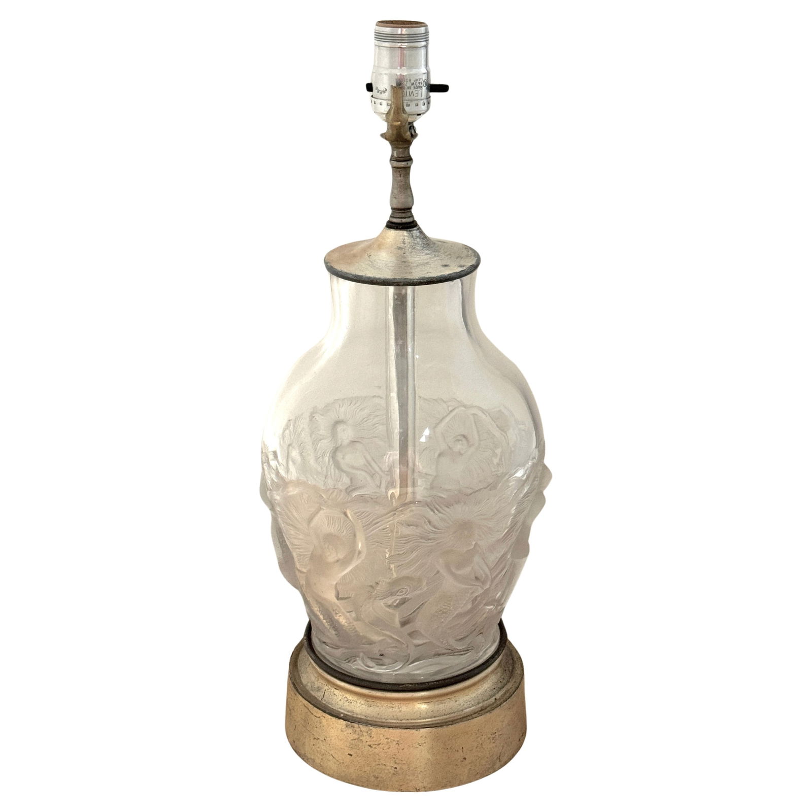 Verlys Glass 1935 Art Deco Crystal Lamp Mermaids Dolphins (1 of 18)