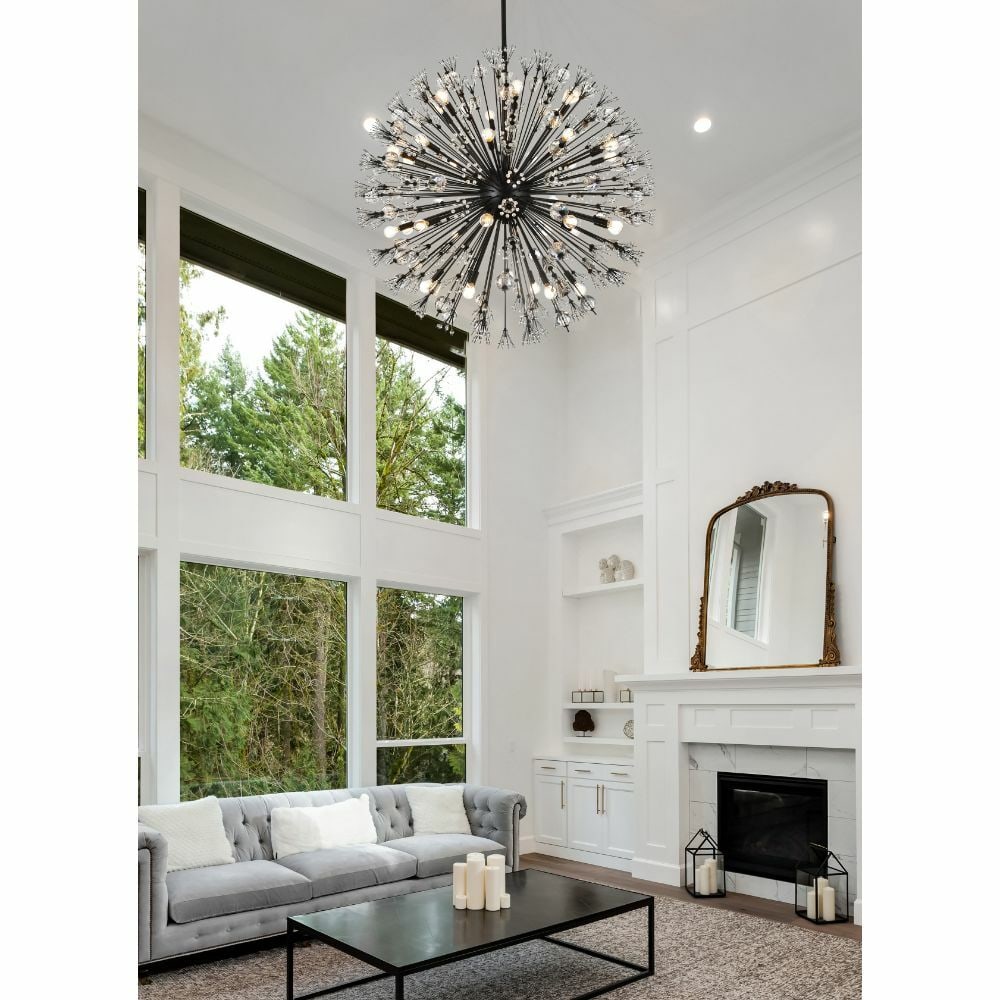 Vera 32-Light Black Sputnik Chandelier 44-inch Modern Design: Vera 32-Light Black Sputnik Chandelier 44-inch Modern Design Illuminate your space with this stunning 32-light black Sputnik chandelier, expertly crafted from crystal glass and metal. This modern cent