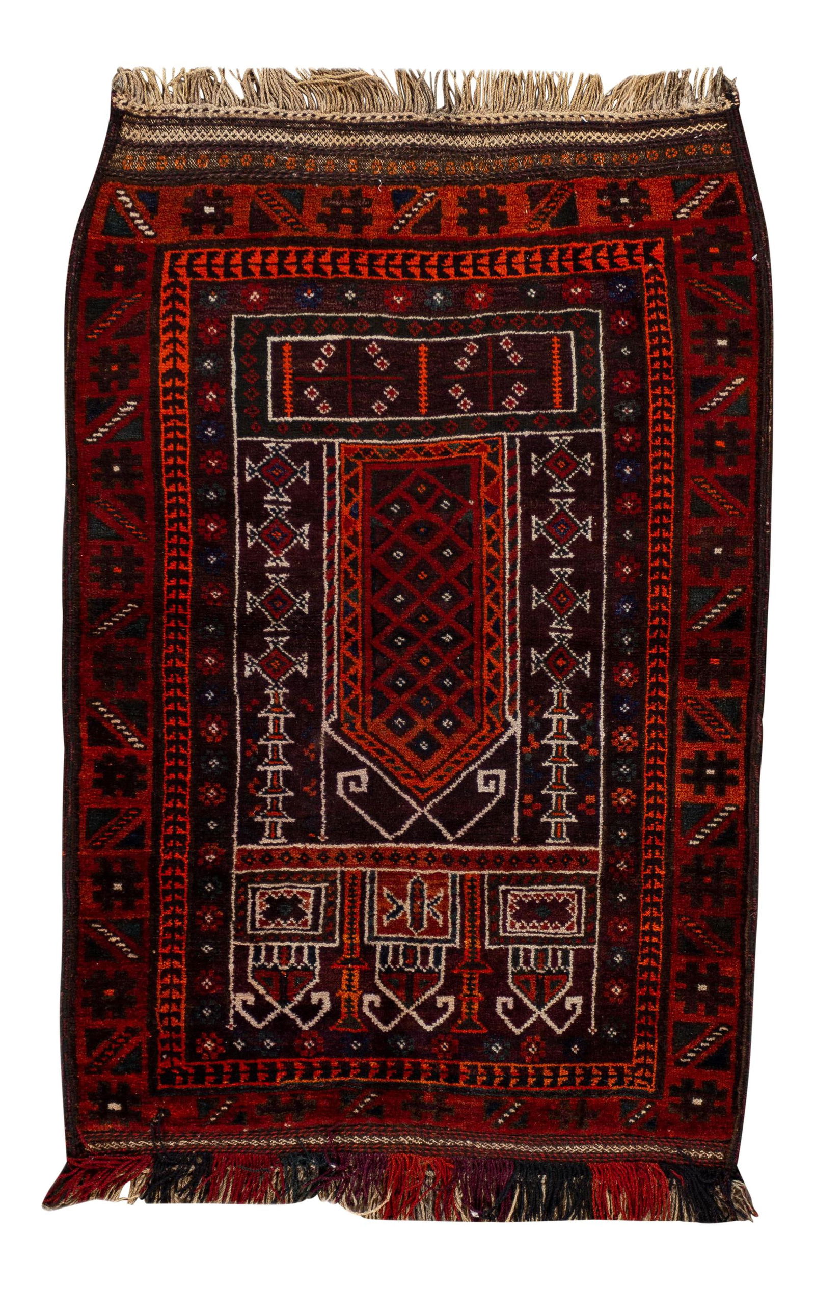Vintage Persian Wool Scatter Rug Geometric Design Red 3'1" x 4'8" (1 of 9)