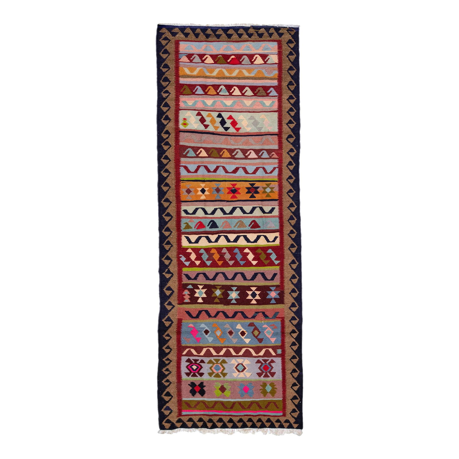 Mid-Century Turkish Kilim Wool Runner Red Multicolor Tribal Design 3'9 x 10'9 (1 of 10)