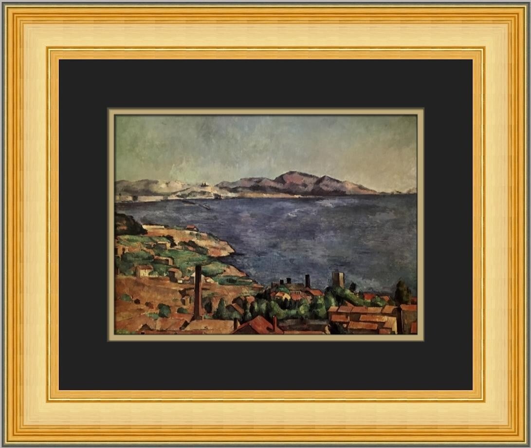 Paul Cezanne The Gulf of Marseilles Custom Framed Impressionist Print: Paul Cezanne The Gulf of Marseilles Custom Framed Impressionist Print This captivating print features Paul Cezanne's renowned artwork, 'The Gulf of Marseilles.' Measuring 16 in height and 19 in width,