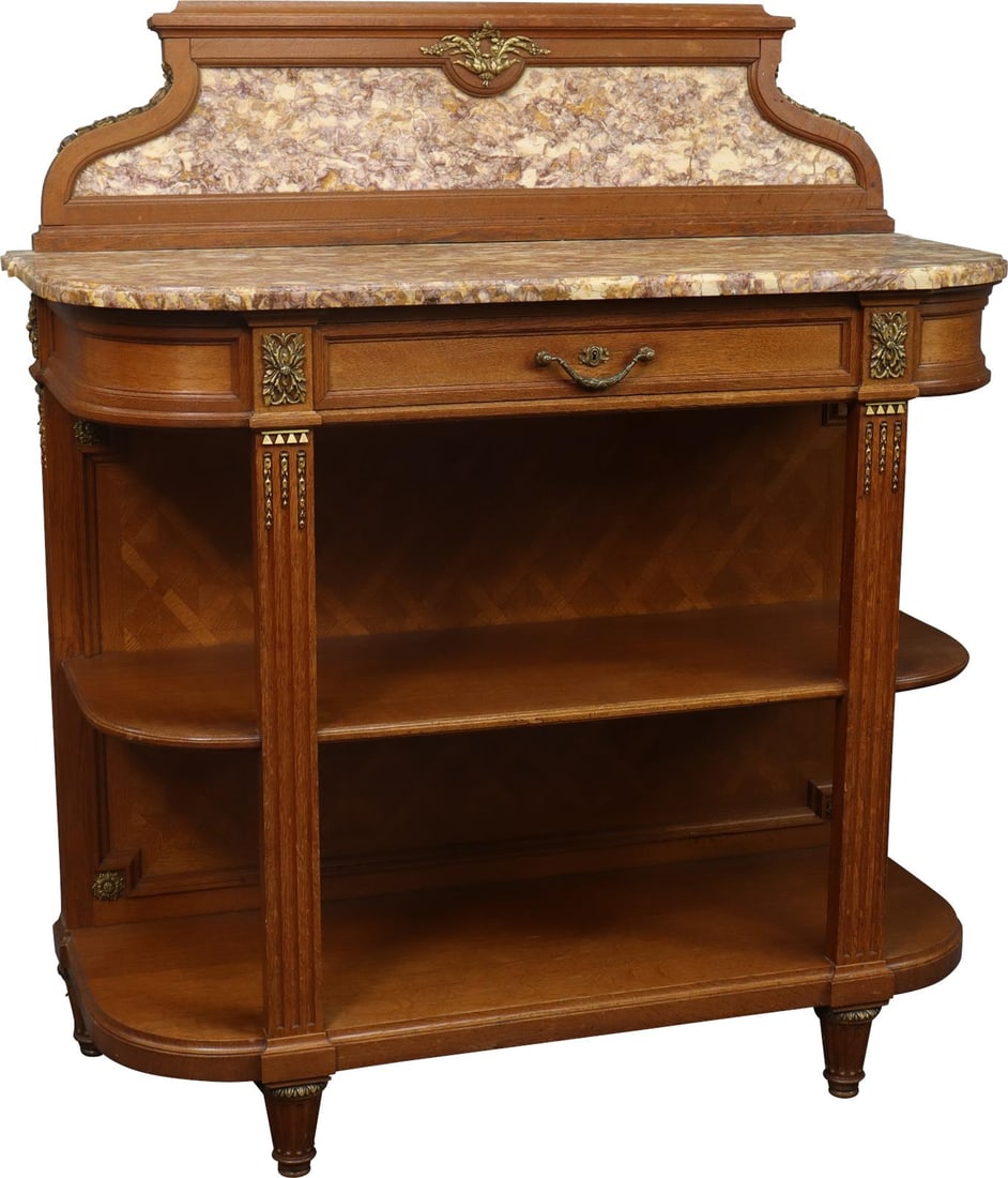 1890 Louis XVI Style Marble Oak Server from France (1 of 17)
