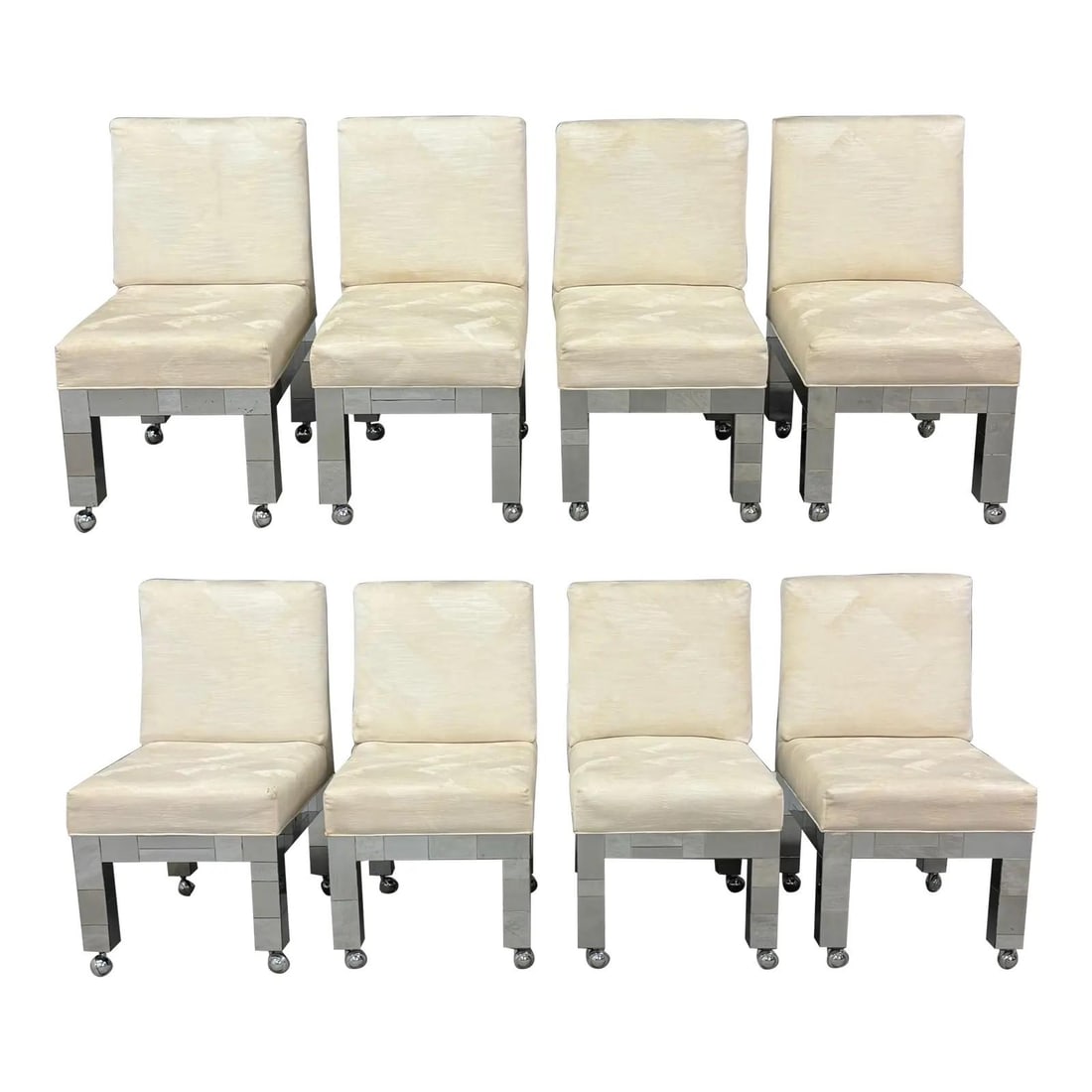 Set of 8 Paul Evans Chrome Patchwork Dining Chairs 1970s (1 of 9)