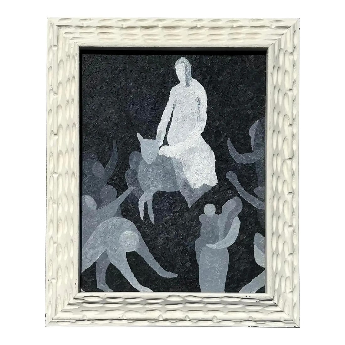 Mid-Century Modern Abstract Figural Oil Painting on Board: Mid-Century Modern Abstract Figural Oil Painting on Board This Mid-Century Modern abstract figural oil painting on board features monochromatic figures and a muted palette, creating a striking and ser