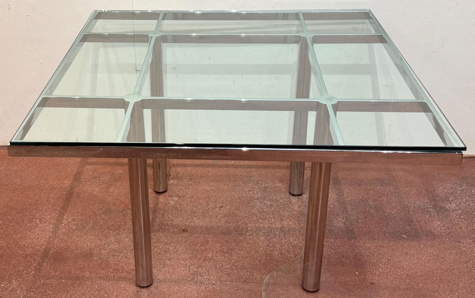 1970s Andre Glass and Chrome Square Table by Tobia Scarpa for Gavina: 1970s Andre Glass and Chrome Square Table by Tobia Scarpa for Gavina This is a pair of Tobia Scarpa "Andre" square dining tables designed for Gavina and later produced by Knoll International during th
