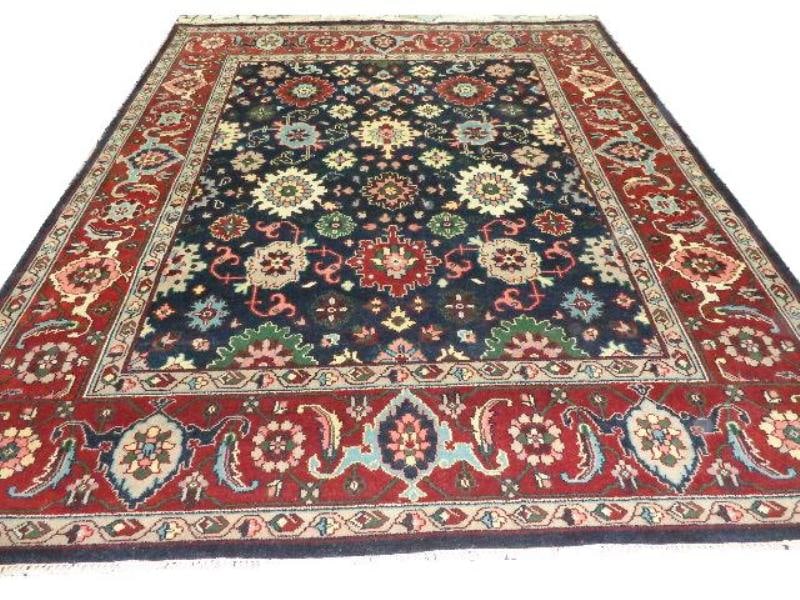Handmade Mahal Rug 8'3 x 10'1 Bold Geometric Patterns: Handmade Mahal Rug 8'3 x 10'1 Bold Geometric Patterns Free continental US Shipping Elevate your home decor with this stunning handmade Mahal rug, featuring bold geometric patterns and vibrant colors t
