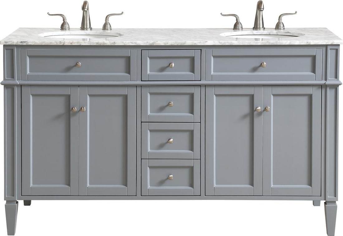 Elegant Lighting Gray Double Vanity Solid Wood Chrome Finish 60": Elegant Lighting Gray Double Vanity Solid Wood Chrome Finish 60" This Elegant Gray Double Vanity offers a sophisticated touch to any timeless bathroom setting. Crafted from solid wood, it features a s