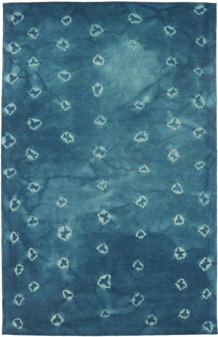 Blue Wool Hand-Tufted Tie-Dye Area Rug 5x8 ft Modern Design (1 of 14)