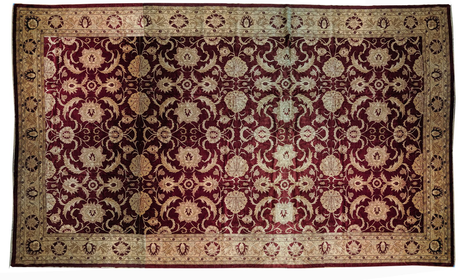19.1 x 27.7 Burgundy Ghazni Wool Chobi Peshawar Handcrafted Rug (1 of 6)