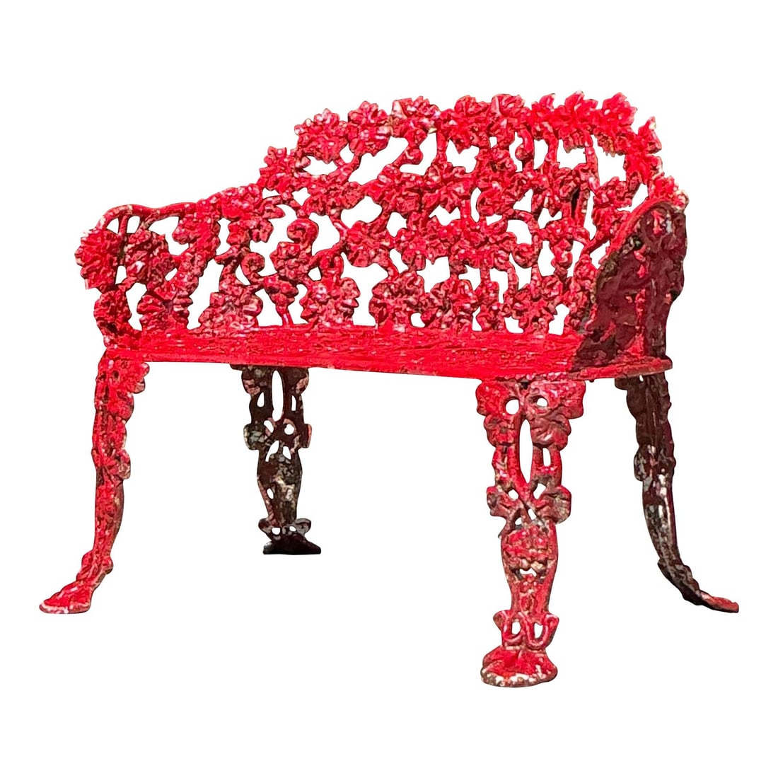 Vintage Regency Wrought Iron Grape Leaf Garden Bench Red (1 of 5)