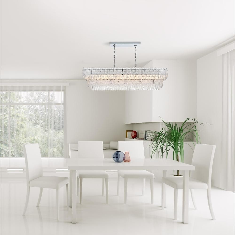 Emilia 8-Light 50 Inch Chrome Crystal Chandelier for Dining or Foyer: Emilia 8-Light 50 Inch Chrome Crystal Chandelier for Dining or Foyer This modern 8-light chandelier features a chrome-plated finish and is adorned with high-quality royal cut clear crystals. Designed