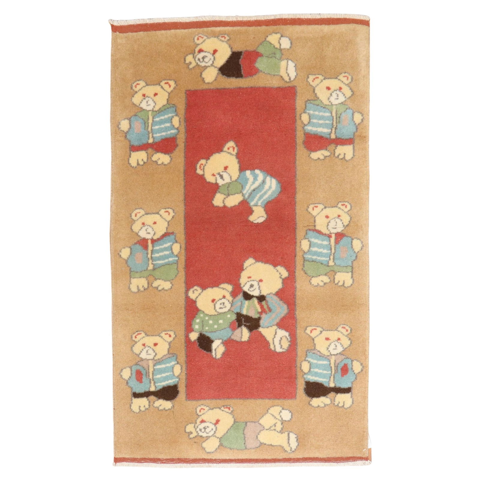 Unique Vintage Turkish Hand-Knotted Teddy Bear Wool Rug (1 of 7)