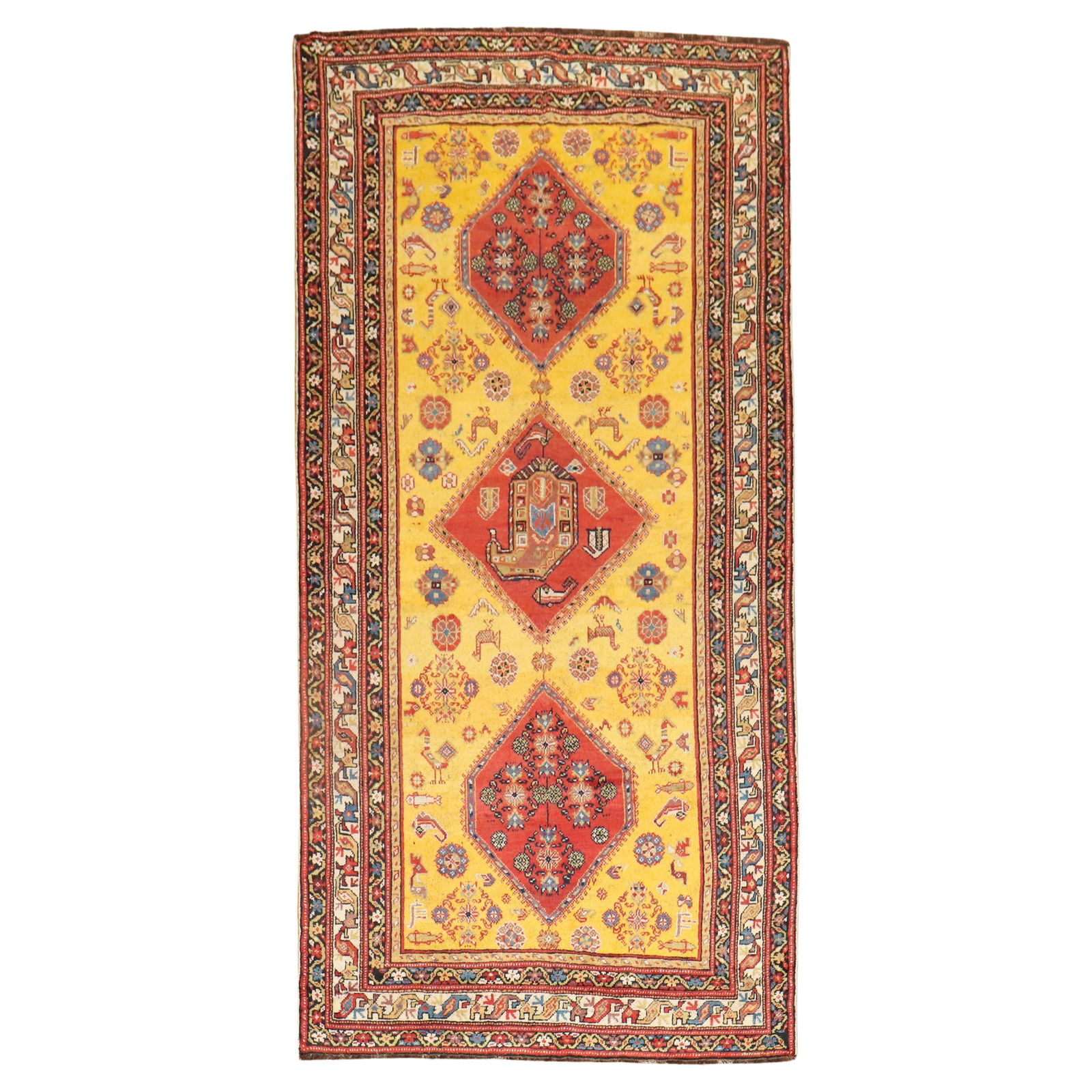 Vibrant Yellow Northwest Persian Tribal Rug 55x111 Hand-Woven Wool Iran 1930 (1 of 9)