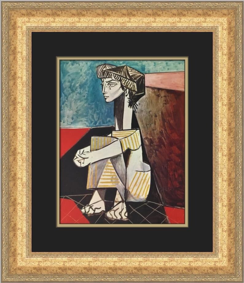 Pablo Picasso Jacqueline with Clasped Hands Custom Framed Art Print: Pablo Picasso Jacqueline with Clasped Hands Custom Framed Art Print This stunning custom framed print features Pablo Picasso's iconic artwork titled "Jacqueline with Clasped Hands". Created in 1972, t