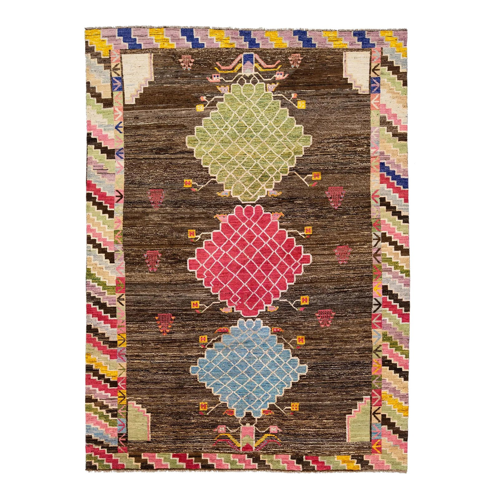 Art Deco Modern Wool Rug 6'11 x 9'4 Brown Blue Design (1 of 9)