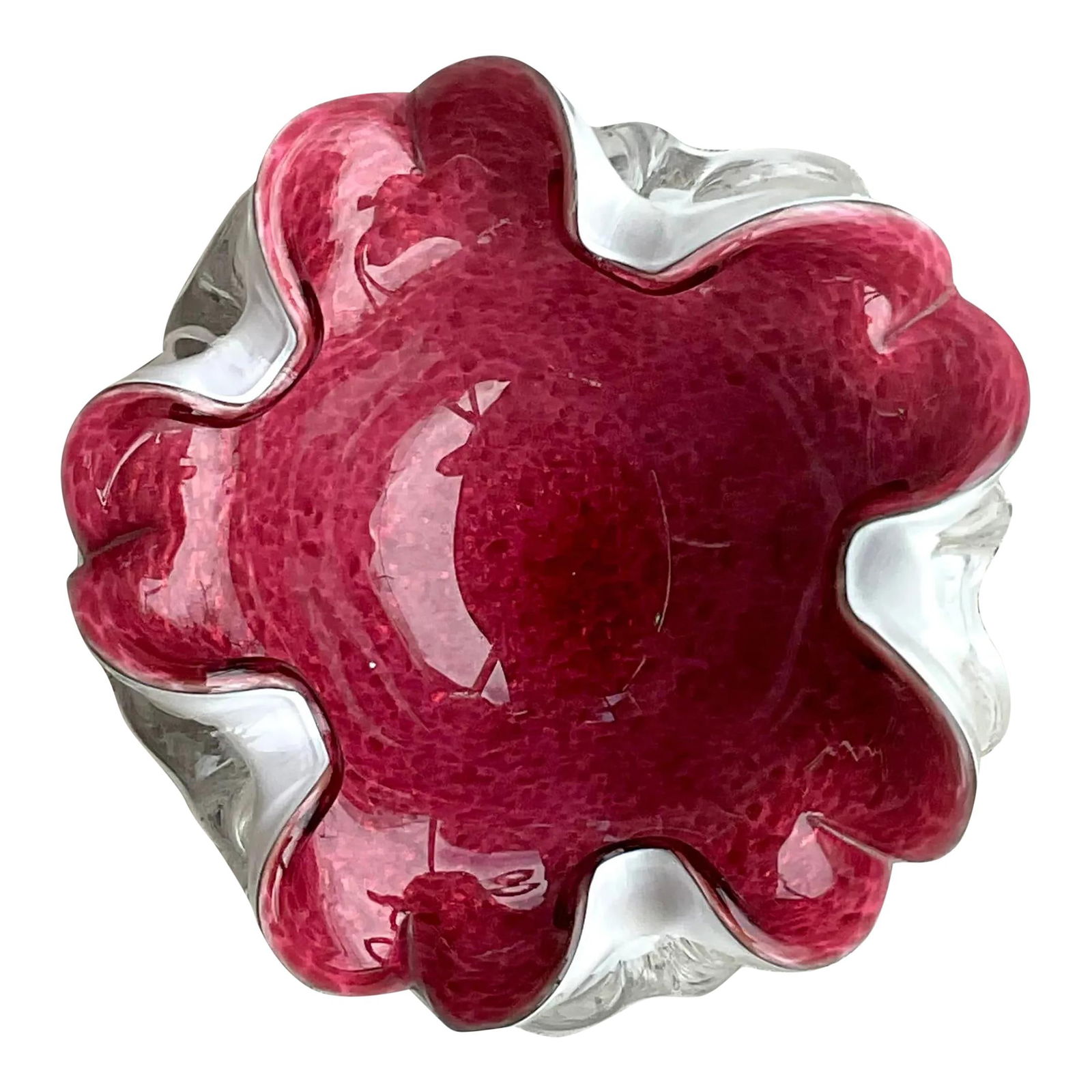 Vintage Murano Style Italian Glass Bowl Red 7.25": Vintage Murano Style Italian Glass Bowl Red 7.25" Enhance your interior decor with this Vintage Italian Glass Bowl After Murano. This exquisite piece showcases the timeless design and impeccable craft