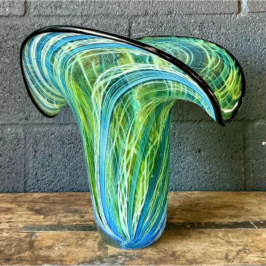 Vintage Boho Murano Inspired Art Glass Vase 13.75x9.5x11.75 - 10