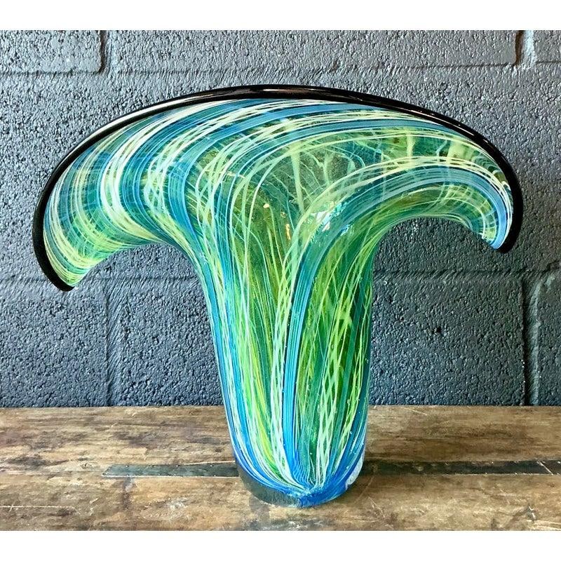 Vintage Boho Murano Inspired Art Glass Vase 13.75x9.5x11.75 - 3