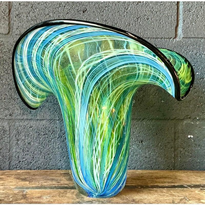 Vintage Boho Murano Inspired Art Glass Vase 13.75x9.5x11.75 - 4