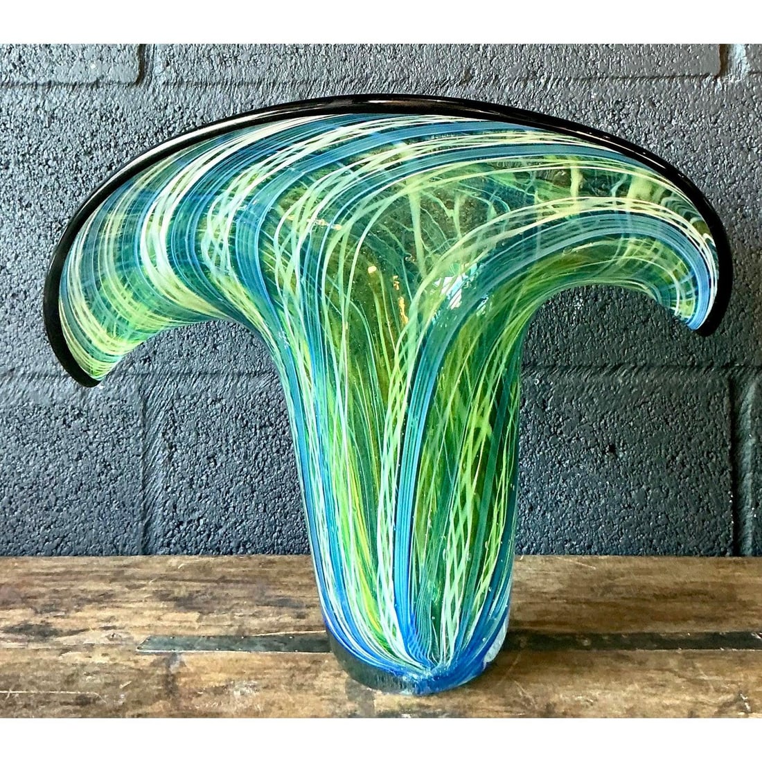 Vintage Boho Murano Inspired Art Glass Vase 13.75x9.5x11.75 - 5