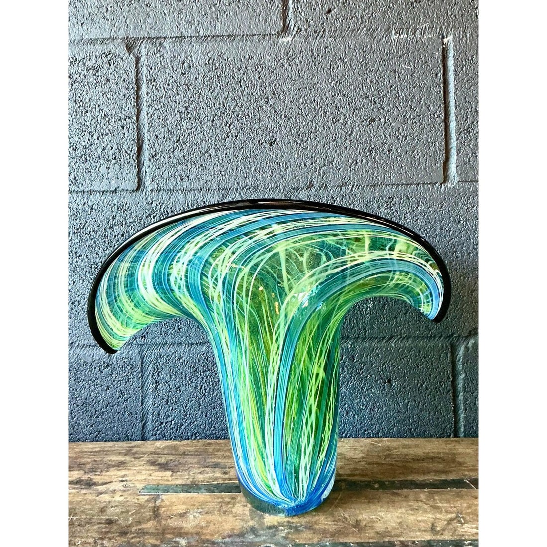 Vintage Boho Murano Inspired Art Glass Vase 13.75x9.5x11.75 - 6