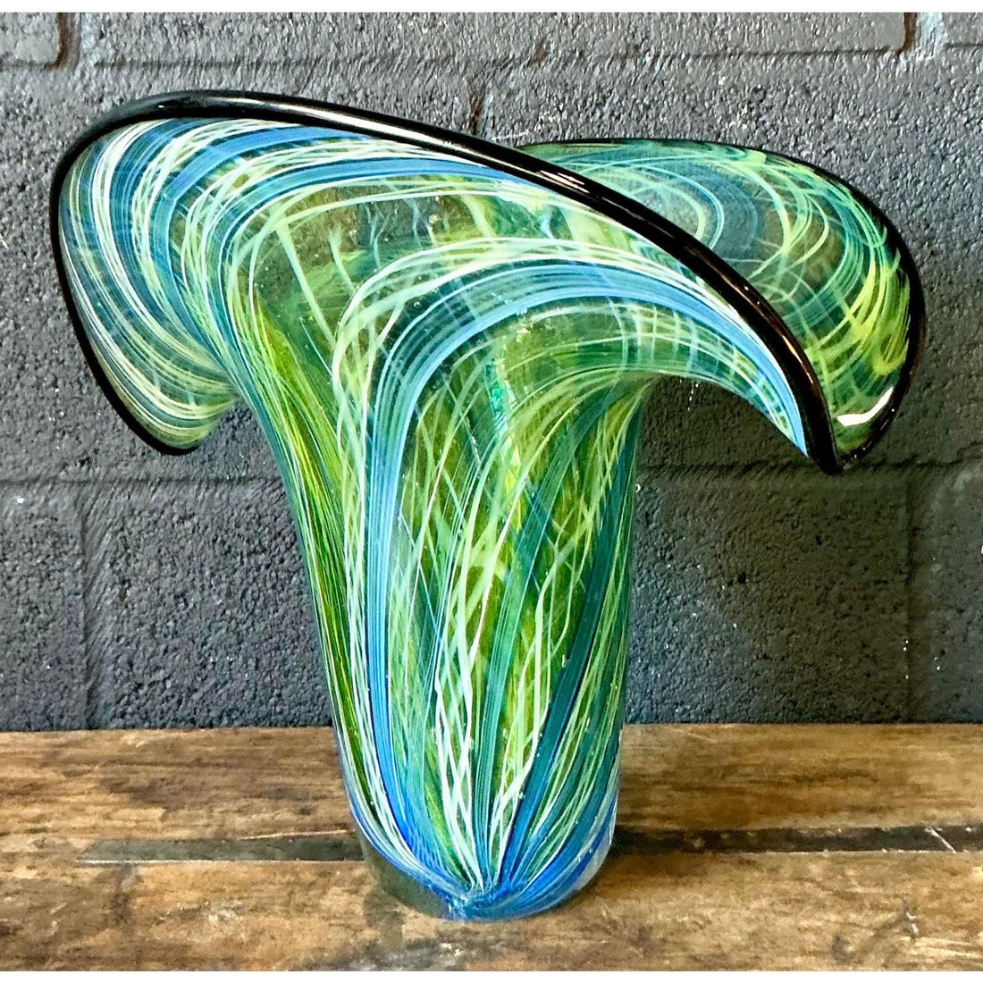 Vintage Boho Murano Inspired Art Glass Vase 13.75x9.5x11.75 - 7